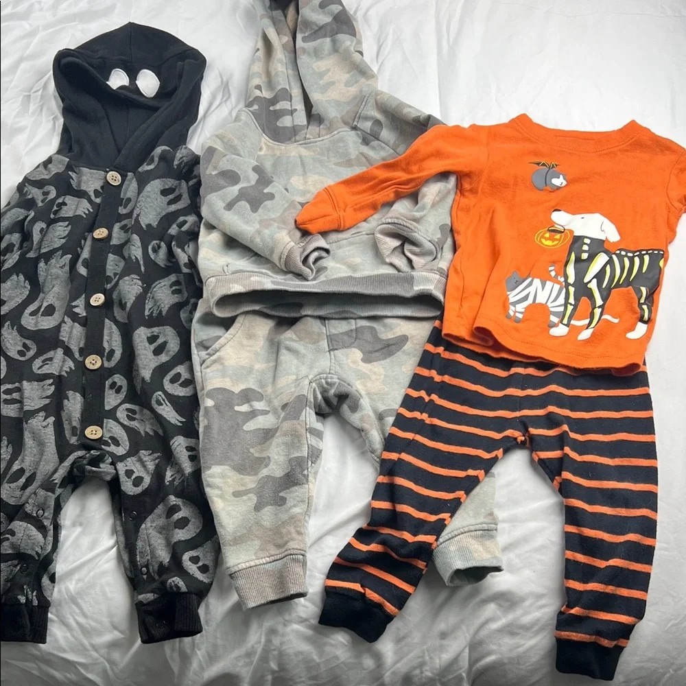 Baby Halloween Outfit 6 Sets - Orange & Black Striped Pants with Pumpkin Top 12M